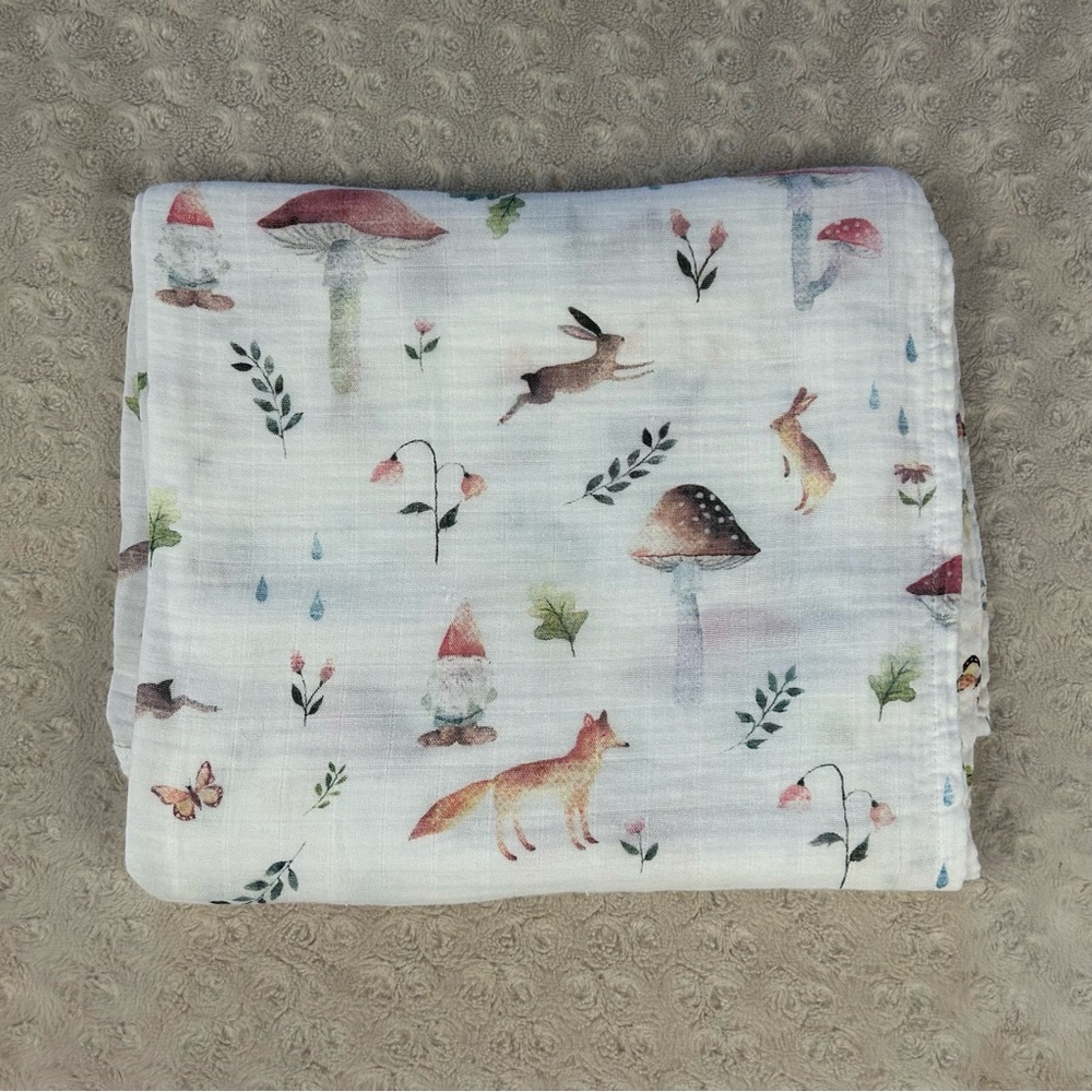 Loulou Lollipop Woodland Gnome Baby Swaddle Blanket Mushroom Fox Bunny Bamboo